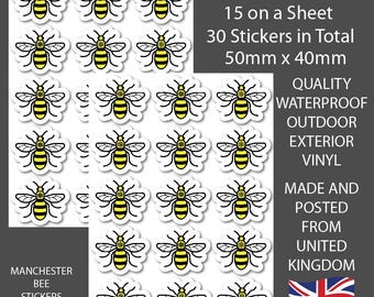Manchester Bee Stickers: Waterproof Vinyl Decals (2 Sizes)