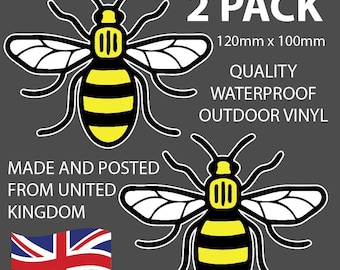 Manchester Bee Car Stickers: Waterproof Vinyl Decals (2 Sizes)