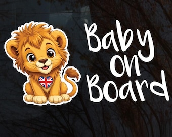 Baby On Board Cute British Lion Sticker Decal 4 Designs
