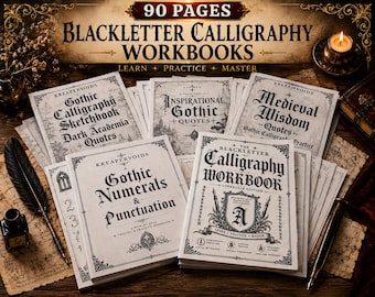 Blackletter Calligraphy Workbook Bundle | Gothic Calligraphy Practice Sheets | Medieval Lettering Worksheets | Printable PDF | 90 Pages