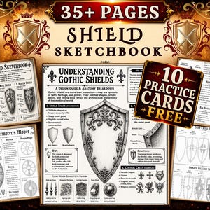 Puede incluir: Un cuaderno de bocetos de escudos de más de 35 páginas con una guía titulada Understanding Gothic Shields, desgloses anatómicos, diagramas de formas de escudos y ejemplos de crestas centrales. Incluye 10 tarjetas de práctica gratuitas.