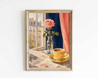 Vintage Espresso Cup Still Life Poster & Canvas | Paris Cafe Wall Art KOZW11