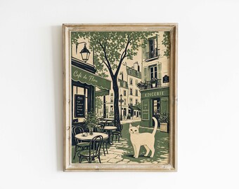 Mid-Century Cafe Cat Poster & Canvas | Urban Cafe Wall Art 6W50CP