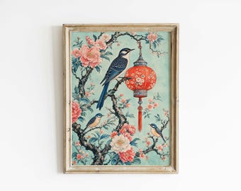 Chinoiserie Birds Poster & Canvas | Botanical Wall Art T619LD