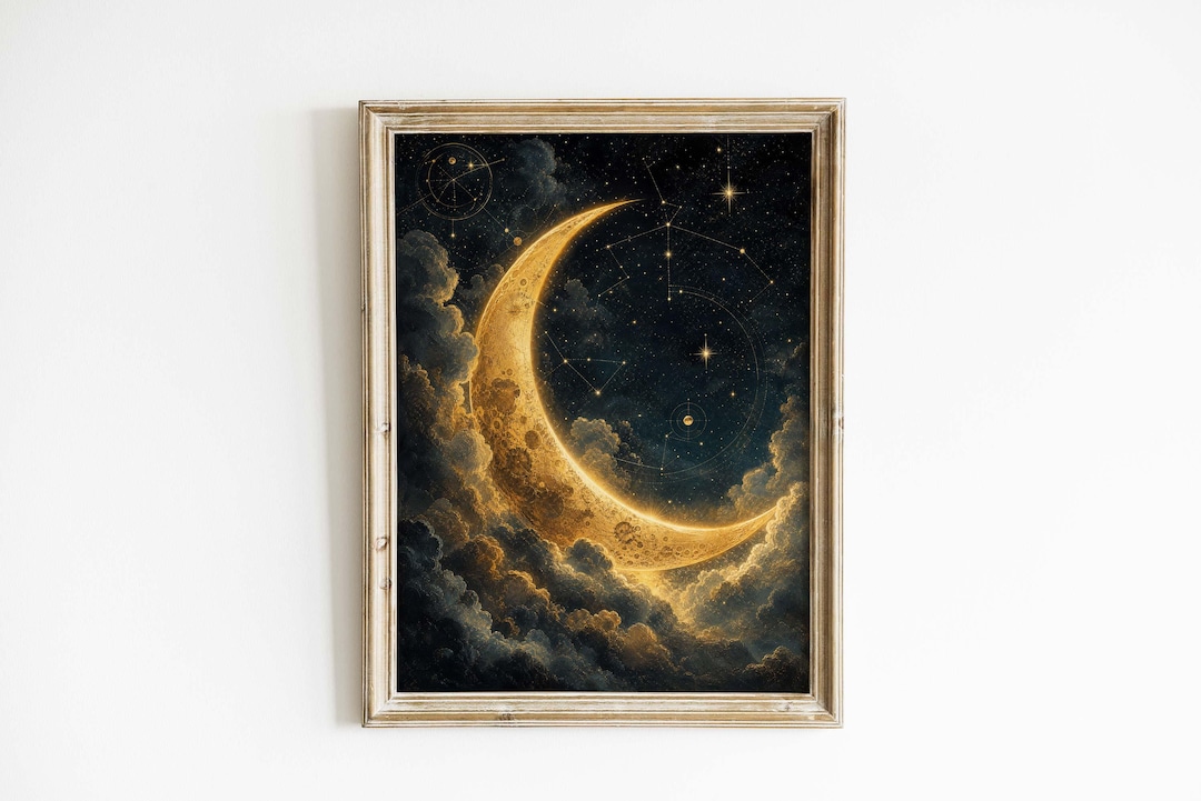 Vintage Crescent Moon Poster & Canvas | Celestial Wall Art BB265H - Etsy