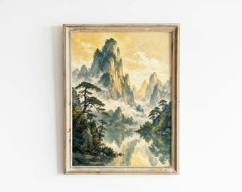 Vintage Shan Shui Mountain Poster & Canvas | Asian Landscape Wall Art Z12TIE