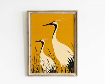 Minimalist White Cranes Poster & Canvas | Japandi Wildlife Wall Art SRJZ1U