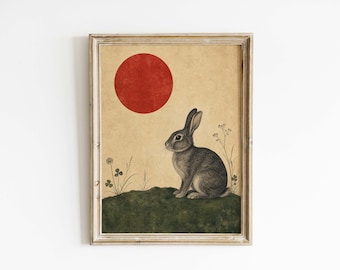 Japandi Rabbit Poster & Canvas | Japanese Minimalist Animal Wall Art IDYZBO