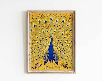 Mid-Century Peacock Poster & Canvas | Bold Bird Wall Art D2UMLB