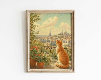 Paris Cat Poster & Canvas | Impressionist Wall Art Y5FZRG