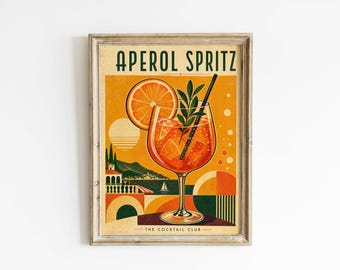 Retro Aperol Spritz Poster & Canvas | Mid-Century Cocktail Wall Art 3ULZM4