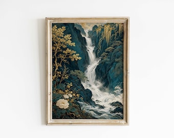 Ukiyo-e Waterfall Poster & Canvas | Japanese Landscape Wall Art Y1QOJ0