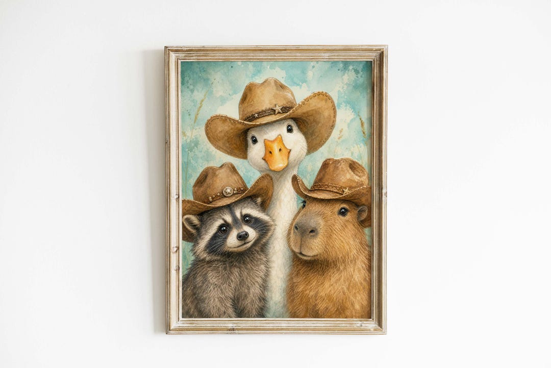 Capybara Riding Goose Watercolor Raccoon Goose Capybara Poster & Canvas | Nursery Wall Art ...