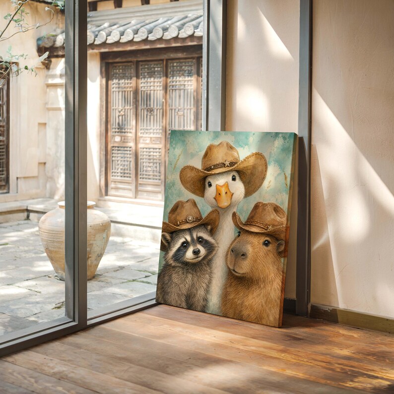 Capybara Riding Goose Watercolor Raccoon Goose Capybara Poster & Canvas | Nursery Wall Art ...