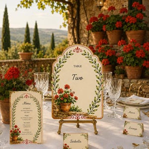 Tuscan Geranium Table Number Canva Template Editable Printable Instant Download Italian Wedding