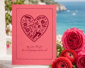 Biglietto d'amore per anniversario, modello Canva modificabile e stampabile, download immediato, arte popolare, cuore vintage