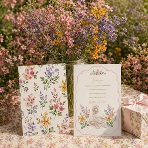 Wildflower Wedding Thank You Card & Gift Wrap Canva Template | Marble Muse Botanical | Editable Printable Instant Download