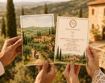 Tuscany Wedding Invitation Canva Template | Watercolor Villa Vespa| Digital Download