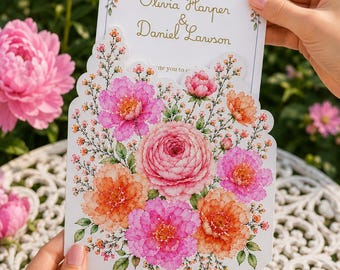 Amalfi bloemenprint trouwuitnodiging set | Aquarel gestanst canvas sjabloon | Tuinfeest briefpapier