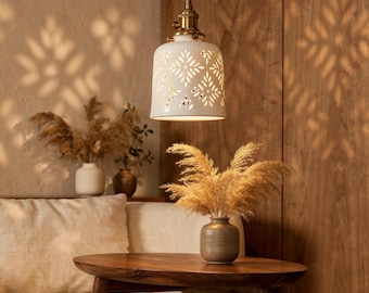 Walnut Ceramic Pendant Light Nordic Vintage Hanging Lamp for Dining Bedroom Living Room
