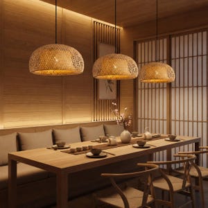 Rattan Pendant Light Bamboo Hanging Lamp Wicker Chandelier Boho Dining Room Ceiling Light
