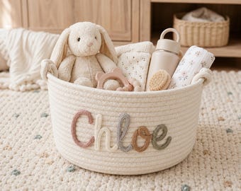 Babymand met eigen naam, opbergmand voor babyspullen, handgemaakte speelgoedorganizer, kraamcadeau, babyshowercadeau
