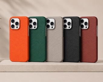 Genuine Leather MagSafe Case for iPhone 17 Air, 17 Pro Max, 16 Pro Max & 15 Pro Max, Natural Cowhide Lychee Leather Luxury Cover