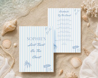 Hen Party Cocktail Menu & Welcome Sign Editable in Canva | Coastal Bachelorette Template | Digital Download