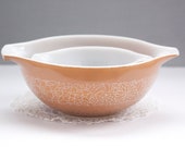 Vintage Pyrex Woodland Pattern, Nesting Batter Bowls, Cinderella Handles