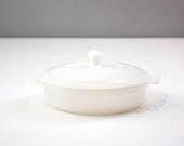 Fire King Covered Serving Bowl, White Milk Glass Ribbed