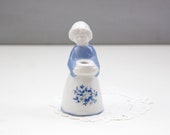 Vintage Girl Figurine Candle Holder, Blue and White