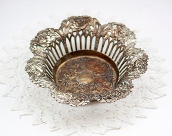 Vintage Wine Bottle Coaster Ornate Roses Motif, Fluted Sides, Heavy Metal Bottle Holder