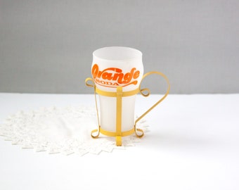 Vintage Frosted Orange Soda Fountain Glass With Metal Holder Vintage Retro MCM Groovy