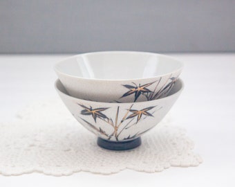 MCM Asian Rice Bowls, Black Gold Bamboo Textured Soup Salad Bowls