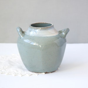 Vintage Stoneware Glazed Pottery Pot Double Handled Signed Rose