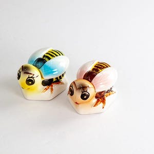 Vintage Anthropomorphic Bee Salt Cellars, Mid Century Ceramic Japan