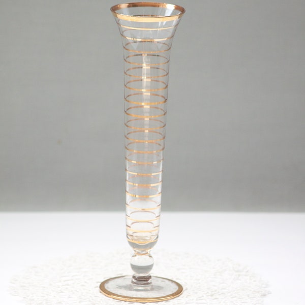 Vintage Tall Fluted Gold Striped Glass Vase