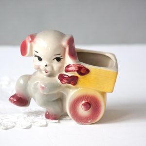 Vintage Puppy Dog with Cart Planter Hand Painted