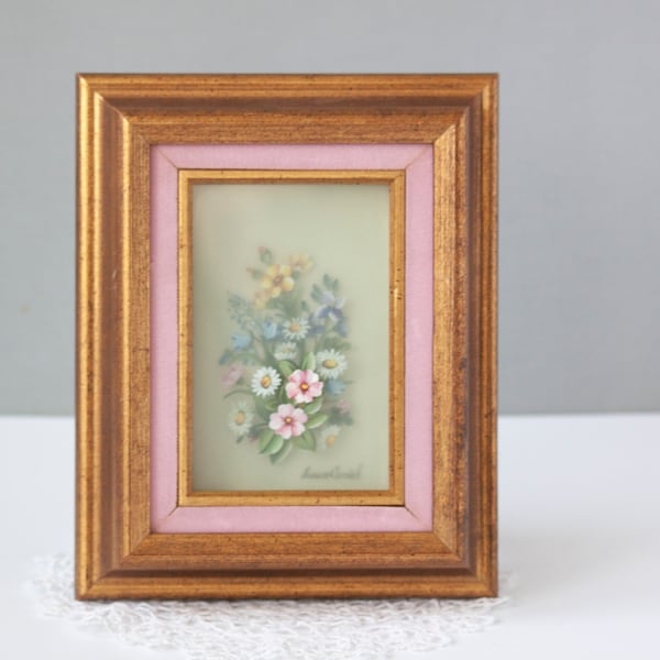 Vintage Susan Comish Painted Layered Glass Original Signed 3D Floral Painting on Layered Glass Framed