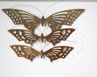 Vintage Brass Butterflies Wall Decor - Butterfly set of (3)