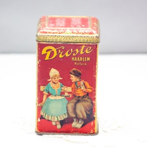 Vintage Droste&#39;s Cocoa Harlem Holland Tin Dutch Advertising Extra Shabby