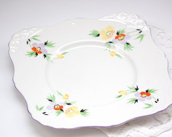 Square Plate, Tuscan Fine English Bone China, Creamy White With Purple and Yellow Flowers