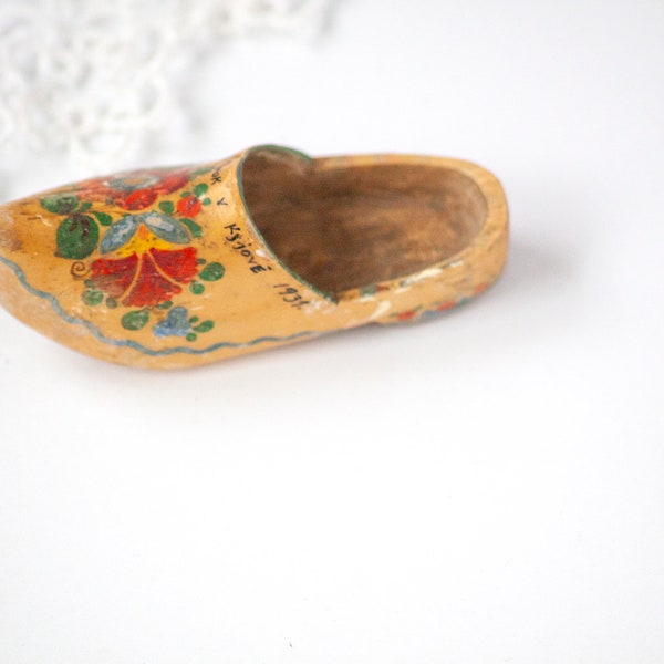 Mini Folk Art Clog Souvenir Marked Slovacky 1939 - Wooden Shoe Primitive