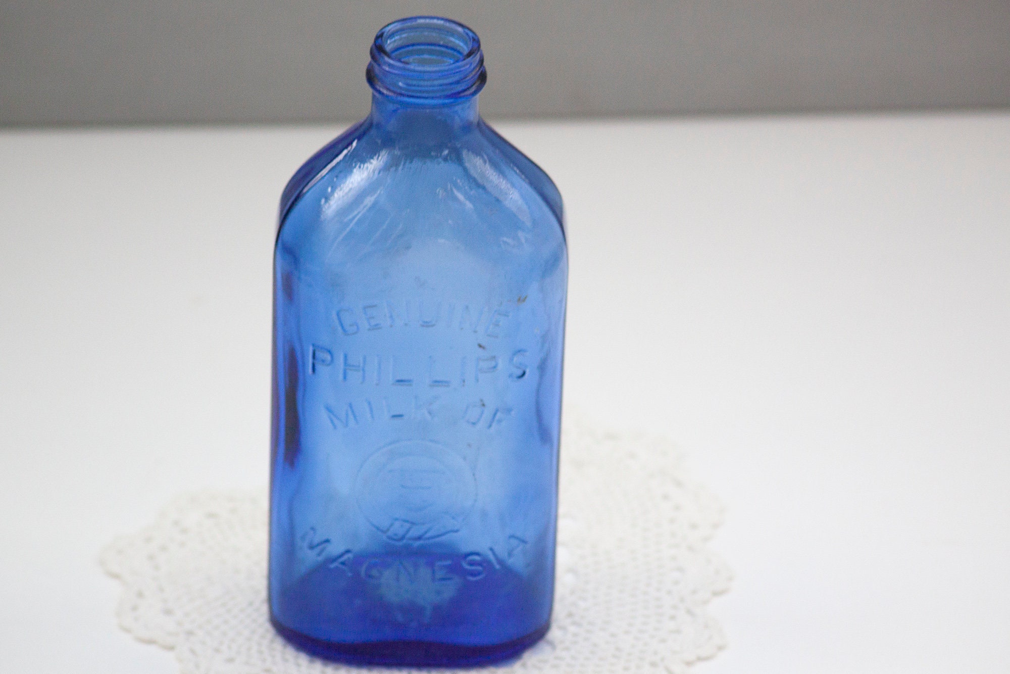 Vintage Cobalt Blue Glass Bottle, Phillips Milk of Magnesia Decor (9