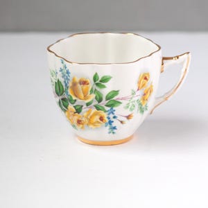 Vintage Tea Cup | Royal Windsor Yellow Roses Blue Floral Flowers