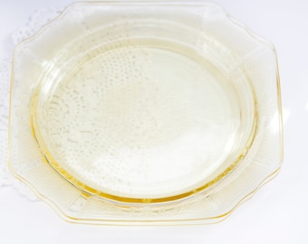 Yellow Depression Glass Plate Anchor Hocking Princess Lunch Plate Amber Set of 2 - colored glass plates