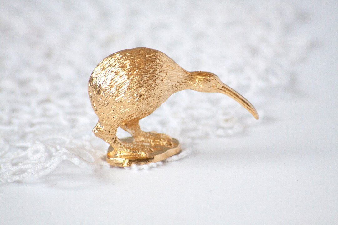 Mini Kiwi Bird Figurine Gold Toned Etsy