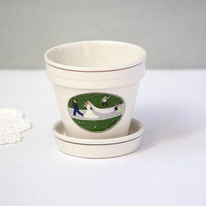 Vintage Villeroy & Boch Design Naif Mini Flower Pot with Saucer  "The Wedding" Scene Made in Luxembourg