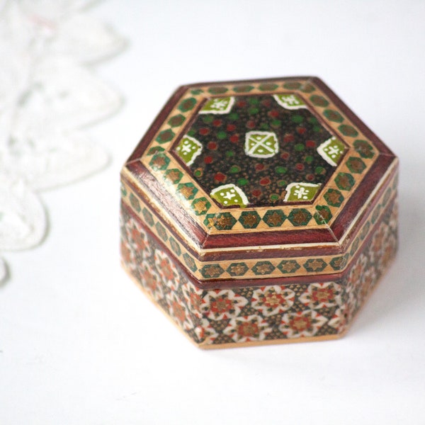 Vintage Trinket Box Wood Hexagon - Small Box Boho
