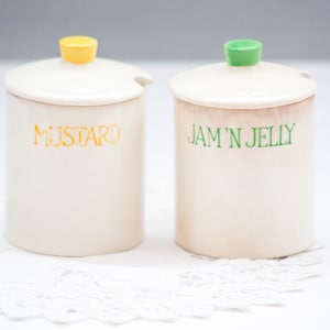 Vintage Condiment Jars with Lid, Jam&#39;N Jelly, Mustard - Japan - Extra Shabby
